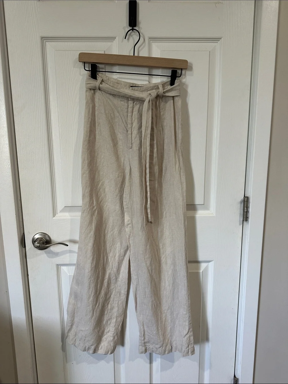 Reformation Neutral Wide-Leg Linen-Blend Pants with Self Tie